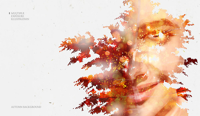 PSD 나무 여자 얼굴 백그라운드 단풍 일러스트 한명 웃음 성인 노을 가을 다중노출 가을배경 국내일러스트 자연요소 식물 1 계절 잎 촬영기법 표정 사람 신체부위 파일형식 가을_계절