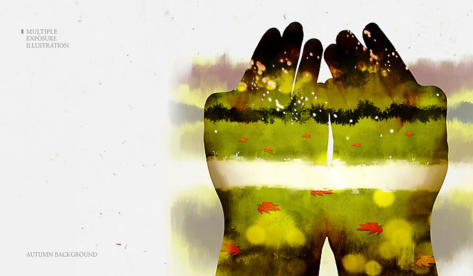 PSD 손 백그라운드 단풍 낙엽 일러스트 초원 신체부위 가을 다중노출 가을배경 국내일러스트 계절 잎 촬영기법 사람 파일형식 가을_계절