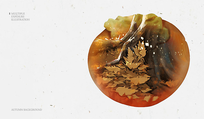 PSD 나무 백그라운드 일러스트 나뭇잎 감 사람없음 가을 다중노출 가을배경 국내일러스트 식물 계절 잎 과일 촬영기법 파일형식 가을_계절