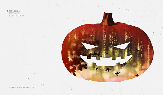 PSD 나무 백그라운드 단풍 일러스트 호박 사람없음 가을 숲 잭오랜턴 다중노출 가을배경 국내일러스트 식물 계절 잎 채소 촬영기법 할로윈 파일형식 가을_계절