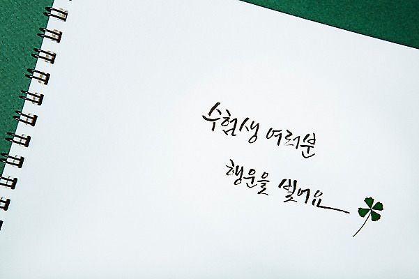 포토 JPG 백그라운드 캘리그라피 응원 사람없음 공책 수능 행운 네잎클로버 국내포토 식물 컨셉 문구용품 시험 클로버 파일형식