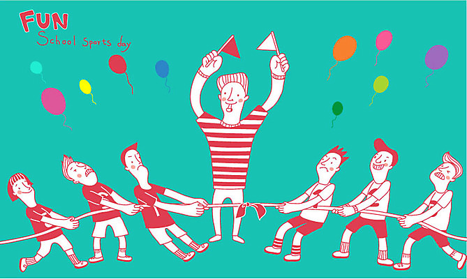 여자 남자 어린이 일러스트 여러명 성인 심판 호루라기 줄다리기 풍선 체육대회 운동회날 국내일러스트 AI파일 다수 놀이 사람 체육 대회 파일형식 벡터