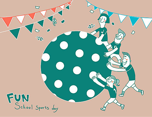 여자 남자 어린이 일러스트 여러명 체육대회 가랜드 공굴리기 운동회날 국내일러스트 AI파일 다수 사람 체육 파티용품 대회 굴리기 파일형식 벡터