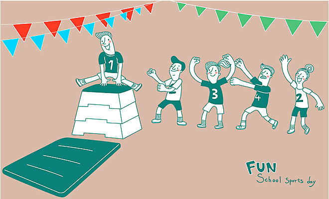 여자 남자 어린이 일러스트 여러명 체육대회 뜀틀 가랜드 뜀틀뛰기 운동회날 국내일러스트 AI파일 스포츠용품 다수 사람 체육 파티용품 대회 파일형식 벡터