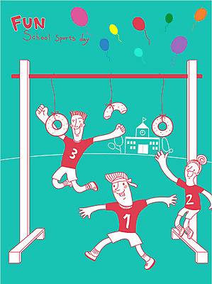 여자 남자 어린이 일러스트 학교 세명 도넛 풍선 철봉 체육대회 링도넛 운동회날 국내일러스트 AI파일 교육 디저트 사람 체육 대회 파일형식 벡터