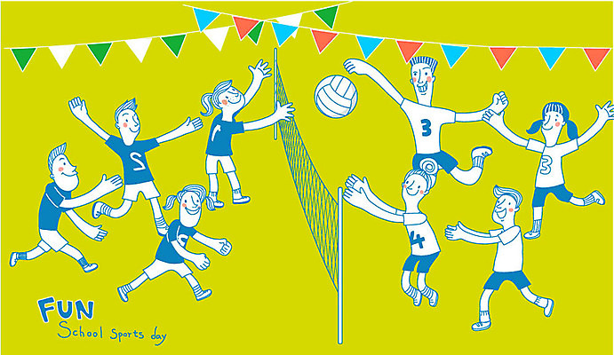 여자 남자 어린이 일러스트 여러명 네트 배구 배구공 체육대회 가랜드 운동회날 국내일러스트 AI파일 스포츠용품 스포츠 다수 공 사람 구기 체육 파티용품 대회 파일형식 벡터