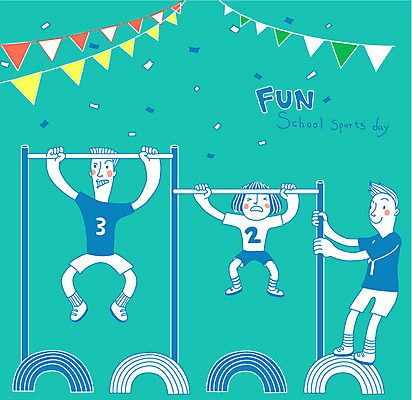 여자 남자 어린이 일러스트 세명 철봉 체육대회 가랜드 오래매달리기 운동회날 국내일러스트 AI파일 매달리기 사람 체육 파티용품 대회 파일형식 벡터