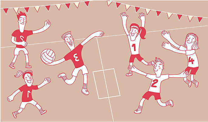 여자 남자 어린이 일러스트 여러명 배구공 체육대회 가랜드 운동회날 피구 피구경기 국내일러스트 AI파일 스포츠용품 다수 공 사람 구기 배구 체육 파티용품 대회 파일형식 벡터