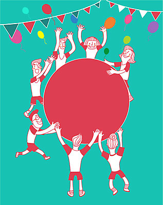 여자 남자 어린이 일러스트 여러명 풍선 체육대회 가랜드 공굴리기 운동회날 국내일러스트 AI파일 다수 사람 체육 파티용품 대회 굴리기 파일형식 벡터