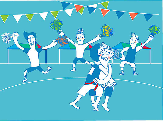 여자 남자 어린이 일러스트 응원 여러명 응원용품 파라솔 체육대회 씨름 가랜드 씨름경기 운동회날 국내일러스트 AI파일 스포츠 다수 사람 경기 전통놀이 체육 오브젝트 파티용품 대회 파일형식 벡터