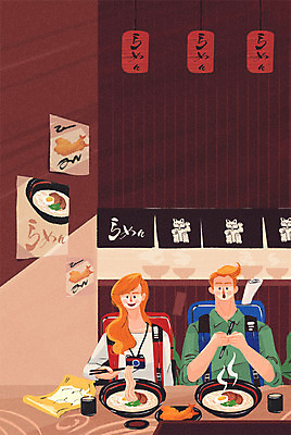 PSD 여자 남자 해외여행 여행 지도 일러스트 배낭 실내 성인 두명 카메라 식당 라멘 세계여행 일본여행 새우튀김 일본음식 국내일러스트 해외 음식 가방 새우 사람 내부 전자제품 세계 상점 일본 튀김 면류 파일형식