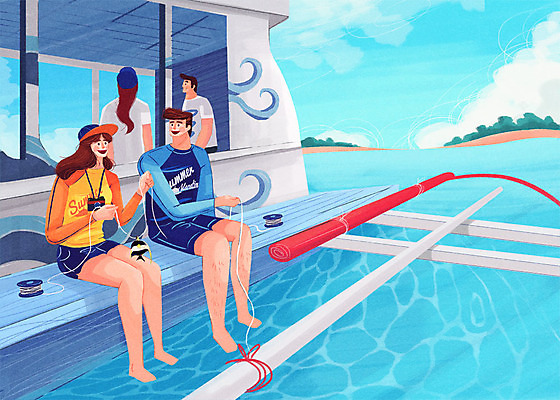 PSD 커플 여자 남자 바다 해외여행 여행 일러스트 낚시 여러명 성인 세계여행 열대어 낚시줄 호핑투어 선박 래쉬가드 국내일러스트 해외 수영복 다수 수상교통 관계 레저 어류 사람 세계 낚시용품 파일형식