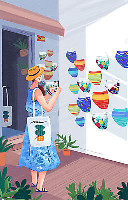 PSD 여자 화분 해외여행 여행 일러스트 한명 성인 스마트폰 인테리어 상점 사진촬영 세계여행 풀잎 스페인 작품 안식처 에코백 국내일러스트 1 해외 디자인 유럽 잎 가방 휴식 미술 사람 핸드폰 스마트기기 세계 촬영 풀_식물 에코 파일형식