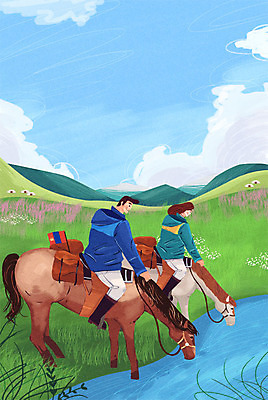 주간 PSD 커플 여자 남자 해외여행 여행 일러스트 휴식 산 초원 성인 야외 두명 강 말_동물 세계여행 몽골 국내일러스트 자연요소 해외 아시아 컨셉 포유류 관계 사람 세계 파일형식