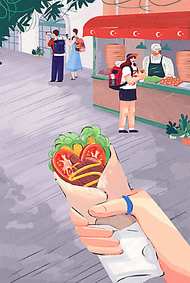 PSD 손 여자 남자 화분 해외여행 여행 일러스트 배낭 거리 들기 여러명 성인 신체부위 세계여행 가판대 케밥 튀르키예 국내일러스트 해외 아시아 음식 다수 가방 모션 사람 세계 파일형식