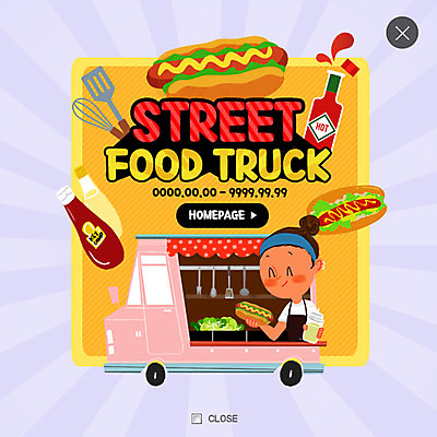 PSD 템플릿 여자 음식 웹템플릿 팝업 웹팝업 한명 이벤트 성인 트럭 케첩 핫도그 칠리소스 레이어팝업 푸드트럭 이미지템플릿 1 자동차 패스트푸드 사람 소스_음식 파일형식