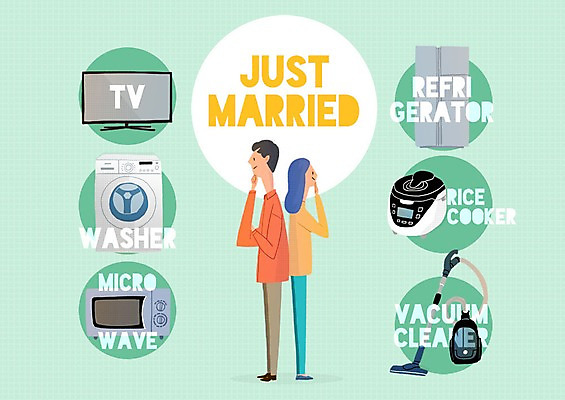 PSD 여자 남자 일러스트 성인 두명 쇼핑 세일 텔레비전 가전제품 전자레인지 고객 고민 냉장고 청소기 세탁기 압력솥 국내일러스트 감정 주방용품 사람 전자제품 레인지 청소도구 파일형식