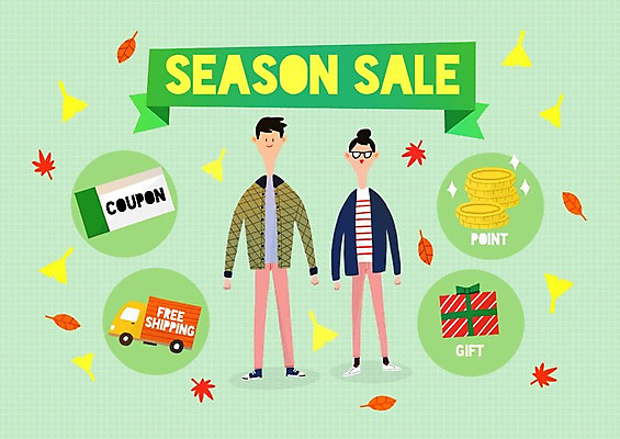 PSD 여자 남자 일러스트 나뭇잎 선물 성인 두명 쇼핑 세일 동전 트럭 쿠폰 은행잎 국내일러스트 잎 돈 자동차 사람 파일형식