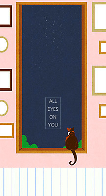 PSD 한마리 시선 액자 일러스트 창문 밤하늘 프레임 사람없음 반려동물 고양이 창가 주목 프레임일러스트 국내일러스트 동물 1 포유류 하늘 야간 파일형식