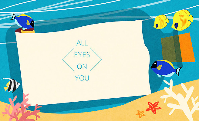 PSD 시선 일러스트 유리병 불가사리 프레임 사람없음 바닷속 산호초 열대어 주목 프레임일러스트 국내일러스트 병_용기 극피동물 어류 수중 수중식물 파일형식