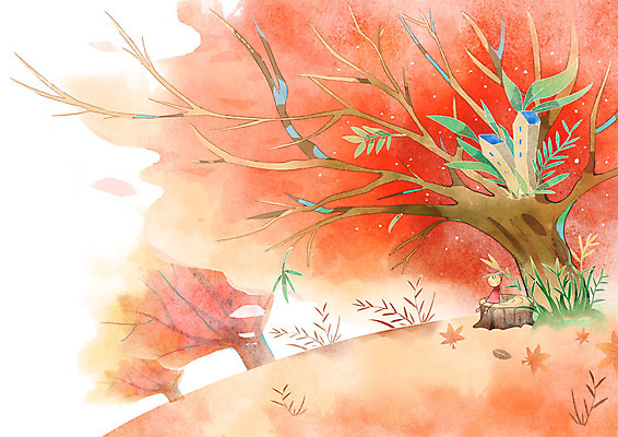 PSD 나무 백그라운드 단풍 일러스트 주택 요정 사람없음 판타지 가을풍경 가을 풀잎 나무밑둥 가을배경 국내일러스트 식물 계절 잎 상상 풍경 건물 풀_식물 파일형식 가을_계절