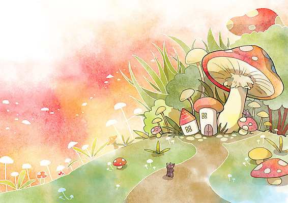 PSD 나무 길 백그라운드 일러스트 사람없음 판타지 가을풍경 버섯 가을 풀잎 쥐 가을배경 국내일러스트 식물 계절 잎 상상 풍경 풀_식물 설치류 파일형식 가을_계절