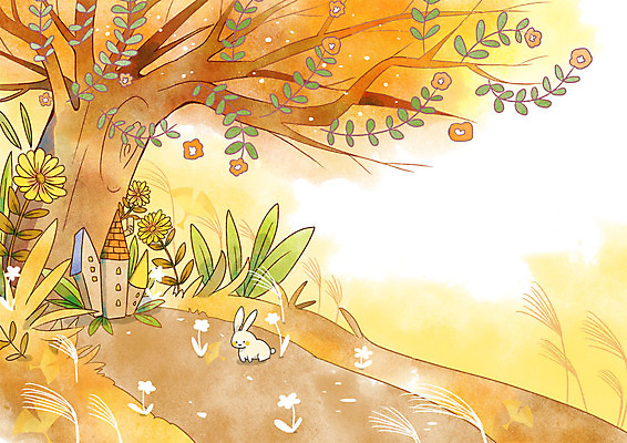 PSD 나무 꽃 백그라운드 일러스트 주택 사람없음 판타지 가을풍경 가을 토끼 풀잎 가을배경 국내일러스트 식물 계절 잎 포유류 상상 풍경 건물 반려동물 풀_식물 파일형식 가을_계절