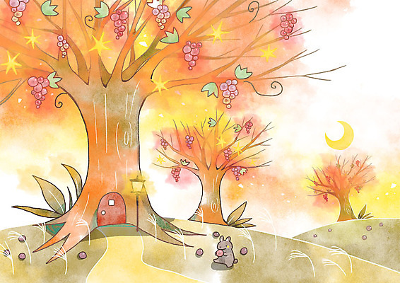 PSD 나무 열매 백그라운드 가로등 일러스트 포도 사람없음 판타지 가을풍경 달 가을 쥐 가을배경 국내일러스트 자연요소 식물 계절 공공시설 과일 상상 풍경 설치류 파일형식 가을_계절