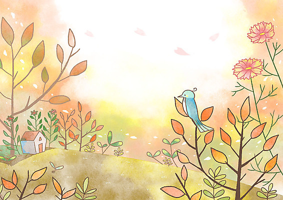 PSD 나무 꽃 백그라운드 일러스트 조류 주택 사람없음 판타지 가을풍경 가을 풀잎 가을배경 국내일러스트 식물 동물 계절 잎 상상 풍경 건물 풀_식물 파일형식 가을_계절