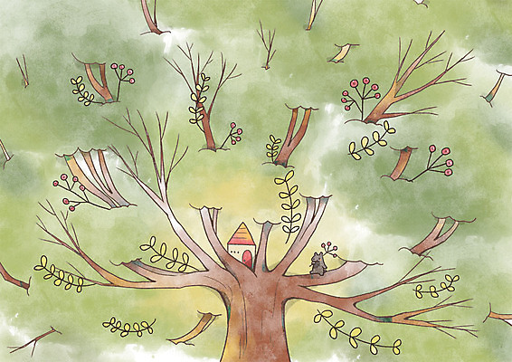 PSD 나무 백그라운드 일러스트 주택 사람없음 판타지 가을풍경 가을 풀잎 쥐 가을배경 국내일러스트 식물 계절 잎 상상 풍경 건물 풀_식물 설치류 파일형식 가을_계절