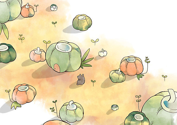 PSD 백그라운드 일러스트 호박 사람없음 판타지 새싹 가을풍경 가을 쥐 가을배경 국내일러스트 식물 계절 채소 상상 풍경 설치류 파일형식 가을_계절