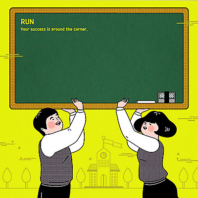 나무 학생 여자 남자 교복 일러스트 학교 청소년 프레임 두명 칠판 수능 분필 칠판지우개 국내일러스트 AI파일 식물 옷 교육 사람 시험 초크 파일형식 벡터