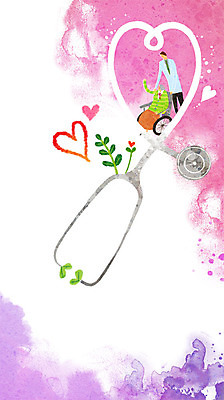 PSD 여자 노년 남자 백그라운드 일러스트 청진기 사랑 성인 두명 환자 의사 하트 휠체어 국내일러스트 모양 감정 의학 의료기기 사람 의료진 파일형식