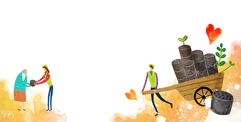 PSD 여자 노년 남자 백그라운드 일러스트 사랑 성인 세명 수레 하트 봉사 자원봉사자 연탄 연탄배달부 국내일러스트 모양 감정 사람 카트 도움 파일형식