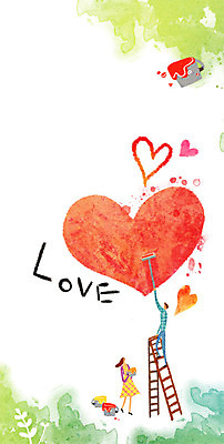 PSD 커플 여자 남자 백그라운드 일러스트 사다리 사랑 성인 두명 하트 페인트통 페인트롤러 국내일러스트 모양 감정 관계 통 사람 페인트 도구 파일형식