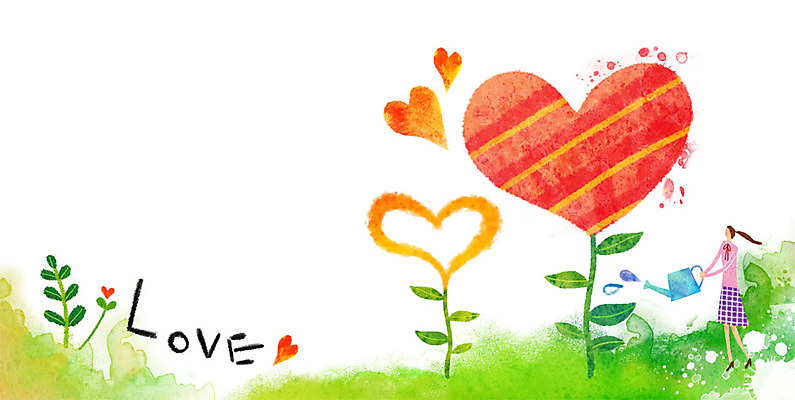 PSD 식물 여자 백그라운드 일러스트 사랑 한명 성인 물뿌리개 하트 물주기 국내일러스트 모양 1 감정 모션 사람 파일형식