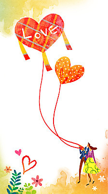 PSD 커플 여자 남자 백그라운드 일러스트 사랑 성인 두명 하트 연 연날리기 국내일러스트 모양 감정 관계 사람 놀이용품 전통놀이 파일형식