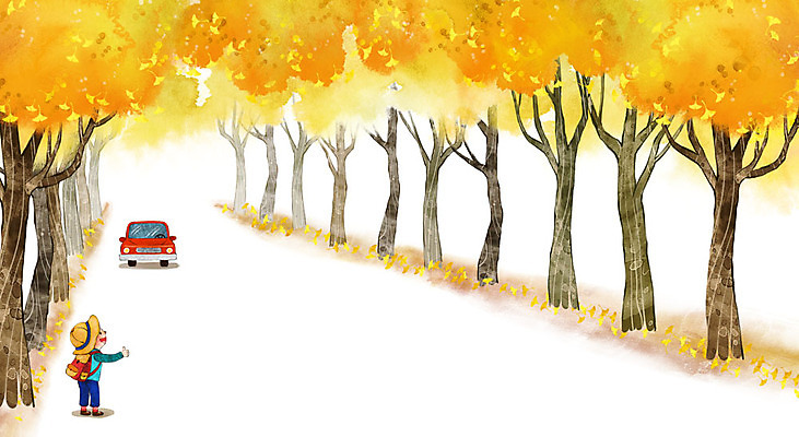 PSD 남자 어린이 백그라운드 일러스트 자동차 한명 가을 가로수 은행잎 은행나무 계절백그라운드 가을배경 국내일러스트 나무 1 계절 육상교통 잎 사람 파일형식 가을_계절