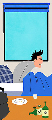 PSD 접시 남자 일러스트 창문 베개 실내 한명 성인 비즈니스라이프 이불 기상 블라인드 소주병 기상청 소주잔 국내일러스트 1 라이프스타일 식기 술잔 침구 모션 술병 사람 내부 커튼 소주 파일형식