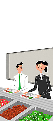 PSD 여자 남자 일러스트 정장 성인 두명 비즈니스라이프 식당 직장인 점심 식판 구내식당 국내일러스트 직업 라이프스타일 옷 사람 상점 파일형식