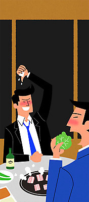 PSD 남자 일러스트 정장 성인 두명 비즈니스라이프 식당 직장인 삼겹살 소주병 삼겹살집 소주잔 회식 고깃집 국내일러스트 직업 라이프스타일 옷 술잔 술병 돼지고기 사람 상점 식사 소주 파일형식
