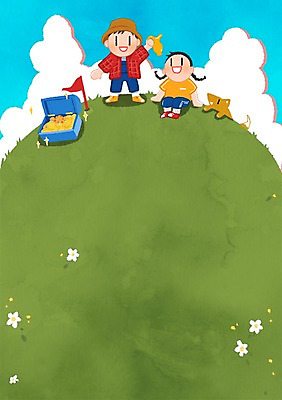 PSD 구름 여자 남자 어린이라이프 어린이 일러스트 두명 깃발 강아지 금괴 보물찾기 프레임일러스트 국내일러스트 자연요소 라이프스타일 프레임 사람 반려동물 황금 개 파일형식
