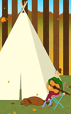 PSD 여자 낙엽 연주 일러스트 텐트 한명 성인 가을 기타 강아지 야외의자 프레임일러스트 국내일러스트 1 계절 음악 잎 의자 현악기 프레임 캠핑도구 사람 반려동물 개 파일형식