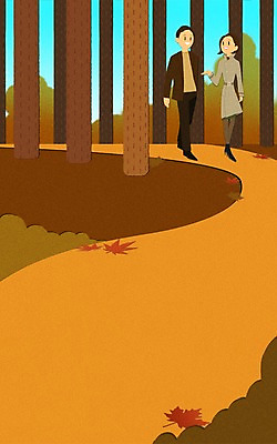 PSD 여자 남자 낙엽 데이트 일러스트 성인 두명 산책 산책로 가을 트렌치코트 숲 프레임일러스트 국내일러스트 계절 길 잎 휴식 프레임 사람 코트 파일형식