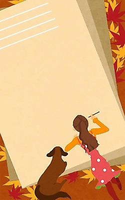 PSD 여자 엎드리기 낙엽 일러스트 한명 성인 가을 강아지 편지지 편지쓰기 프레임일러스트 국내일러스트 1 계절 잎 모션 프레임 사람 반려동물 기록 개 편지 파일형식