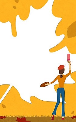 PSD 여자 낙엽 일러스트 한명 성인 가을 팔레트 페인트붓 프레임일러스트 화가모자 국내일러스트 모자_잡화 1 계절 잎 프레임 사람 붓 파일형식