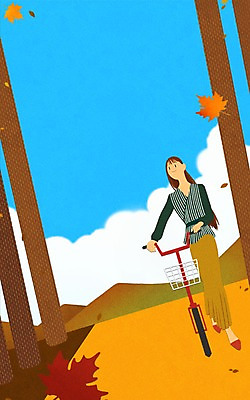 PSD 여자 낙엽 일러스트 산 한명 성인 자전거 산책 가을 프레임일러스트 국내일러스트 1 계절 잎 휴식 프레임 사람 바이크 파일형식