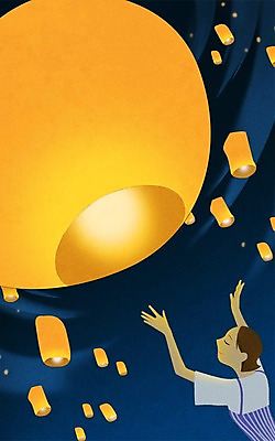 PSD 여자 일러스트 밤하늘 한명 성인 가을 풍등 풍등날리기 프레임일러스트 풍등축제 국내일러스트 1 계절 하늘 조명 프레임 사람 야간 등축제 파일형식