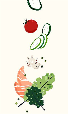 PSD 동물 백그라운드 채소 일러스트 방울토마토 오이 사람없음 샐러드 토끼 연어 국내일러스트 음식 토마토 포유류 어류 반려동물 파일형식