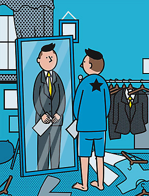 PSD 남자 일러스트 창문 집안 실내 한명 정장 성인 운동복 반사 거울 커튼 옷걸이 취업준비생 안식처 국내일러스트 1 옷 휴식 사람 내부 구직 파일형식